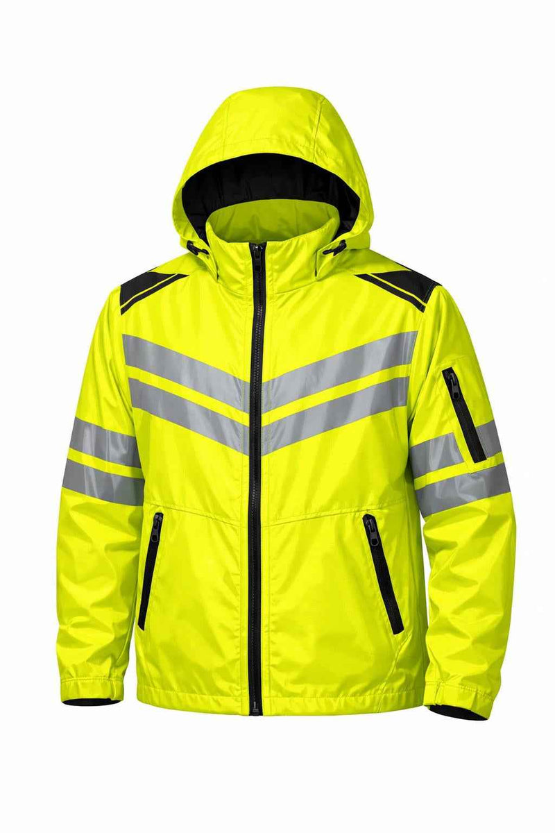 Chevron Hi Vis Pro Yellow Hooded Rain Jacket – Built Tough