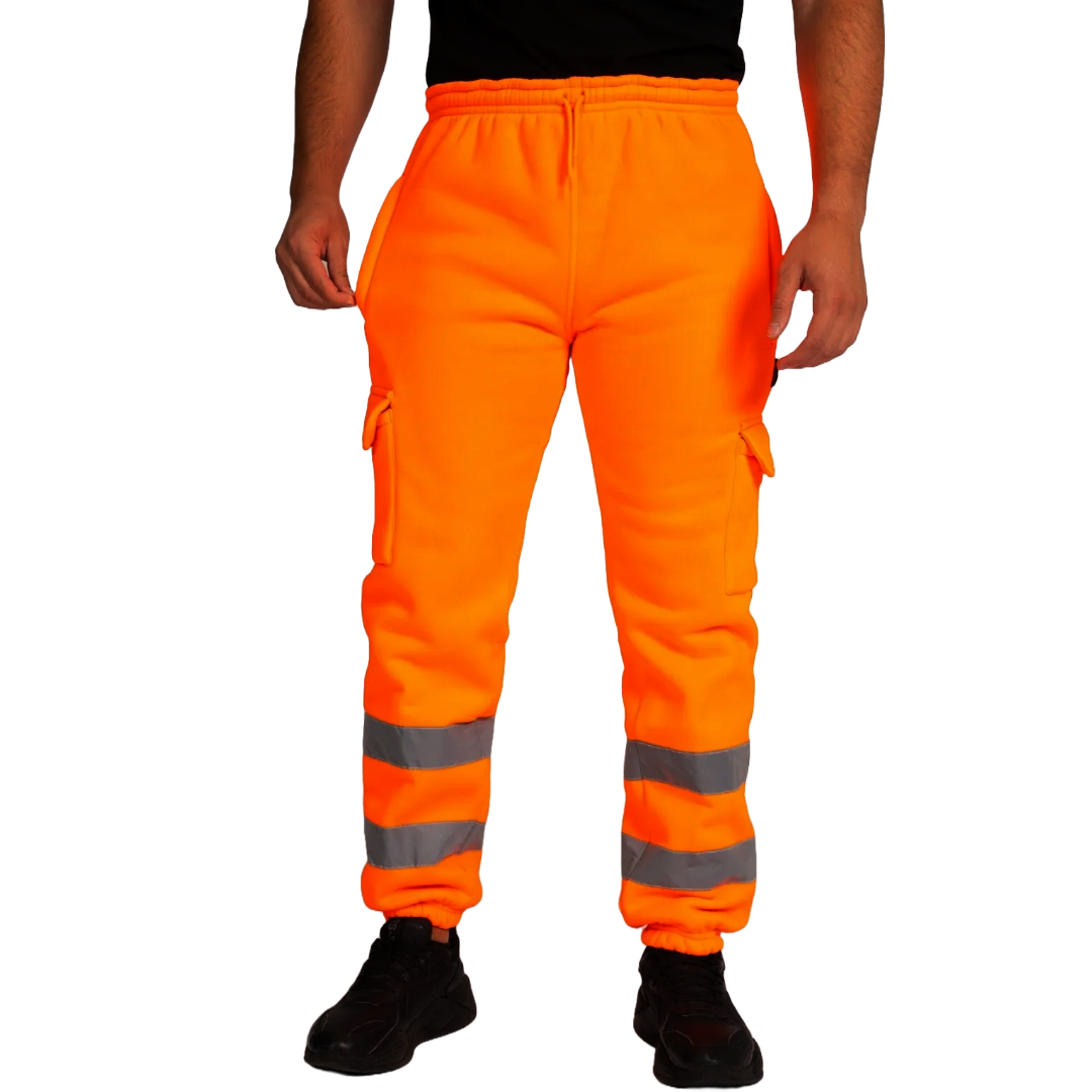 Men's Hi Vis Viz Work Trousers Jogging Bottoms Reflective Joggers Sweat Pants Safety Joggers High Visibility Fleece Combat Trouser Workwear Joggers (2XL, Yellow Navy - View #9